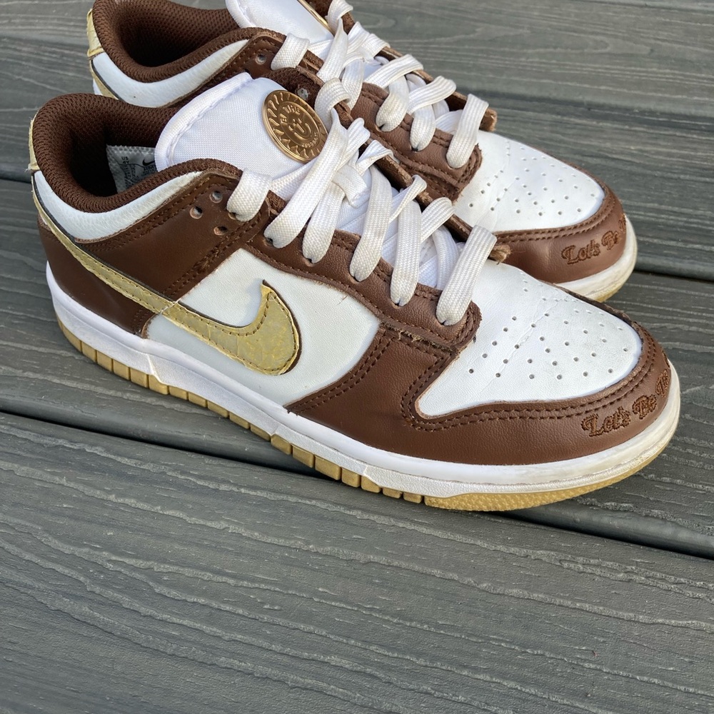 Nike White and Brown Sneakers with Gold Details
